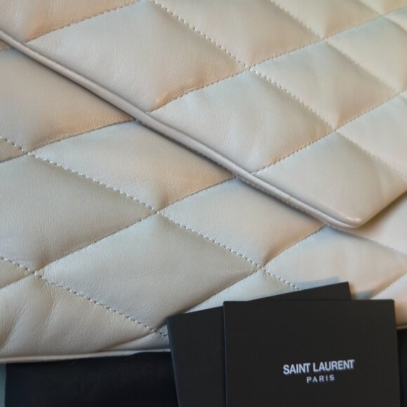 Saint Laurent Puffer Leather Crema Soft Sade Clutch Bag. **LARGE - Picture 8 of 15